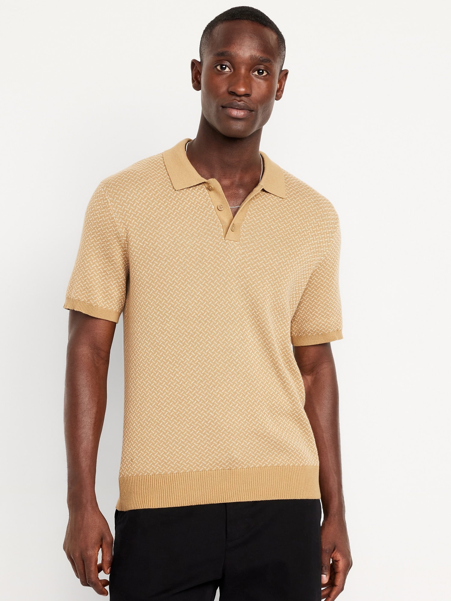 Short-Sleeve Herringbone Polo Sweaters