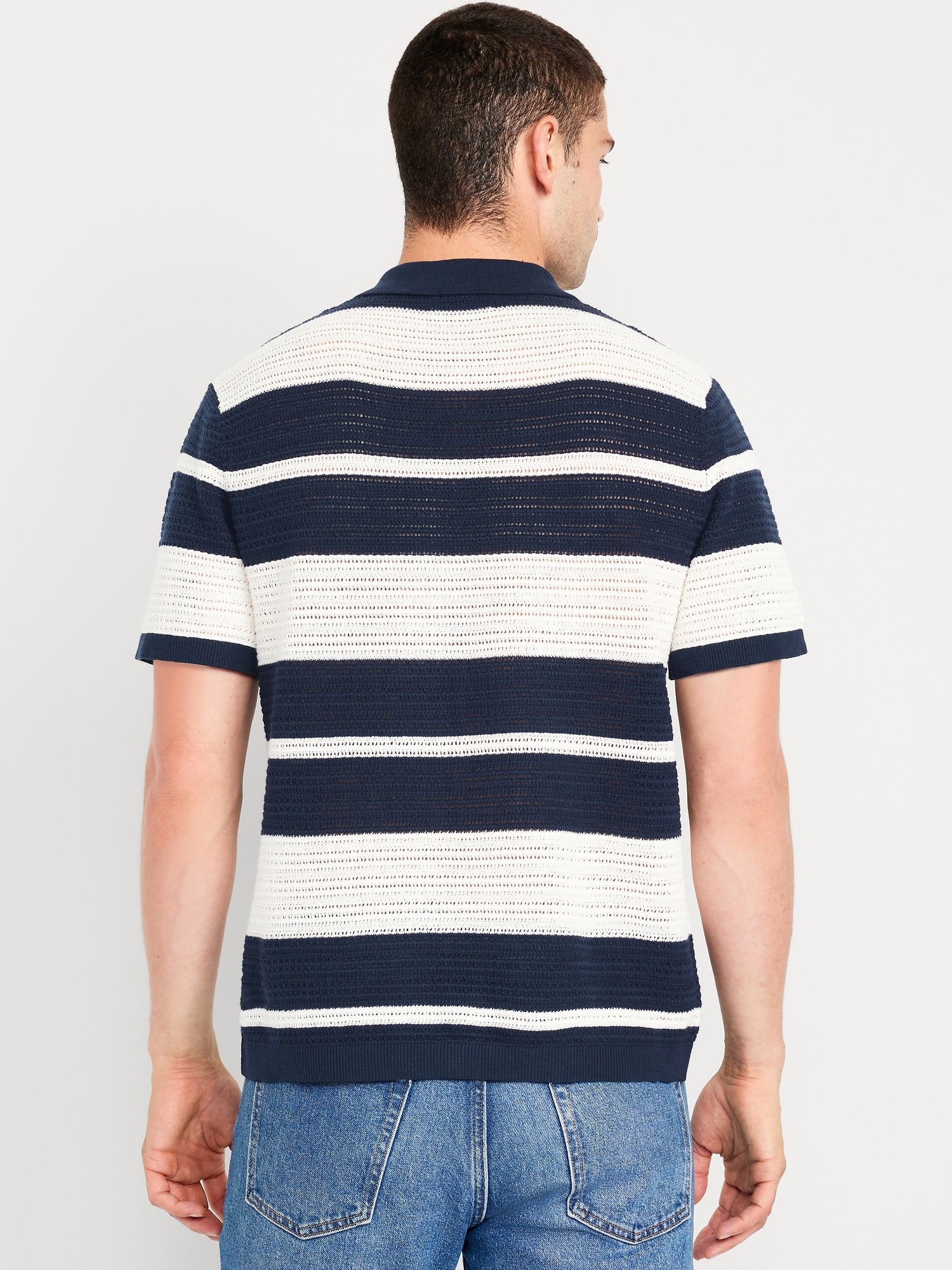 Button-Front Open-Stitch Sweater