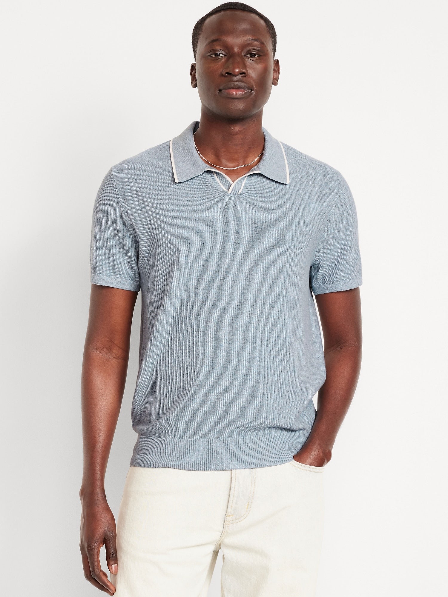Tipped Collar Polo Sweater