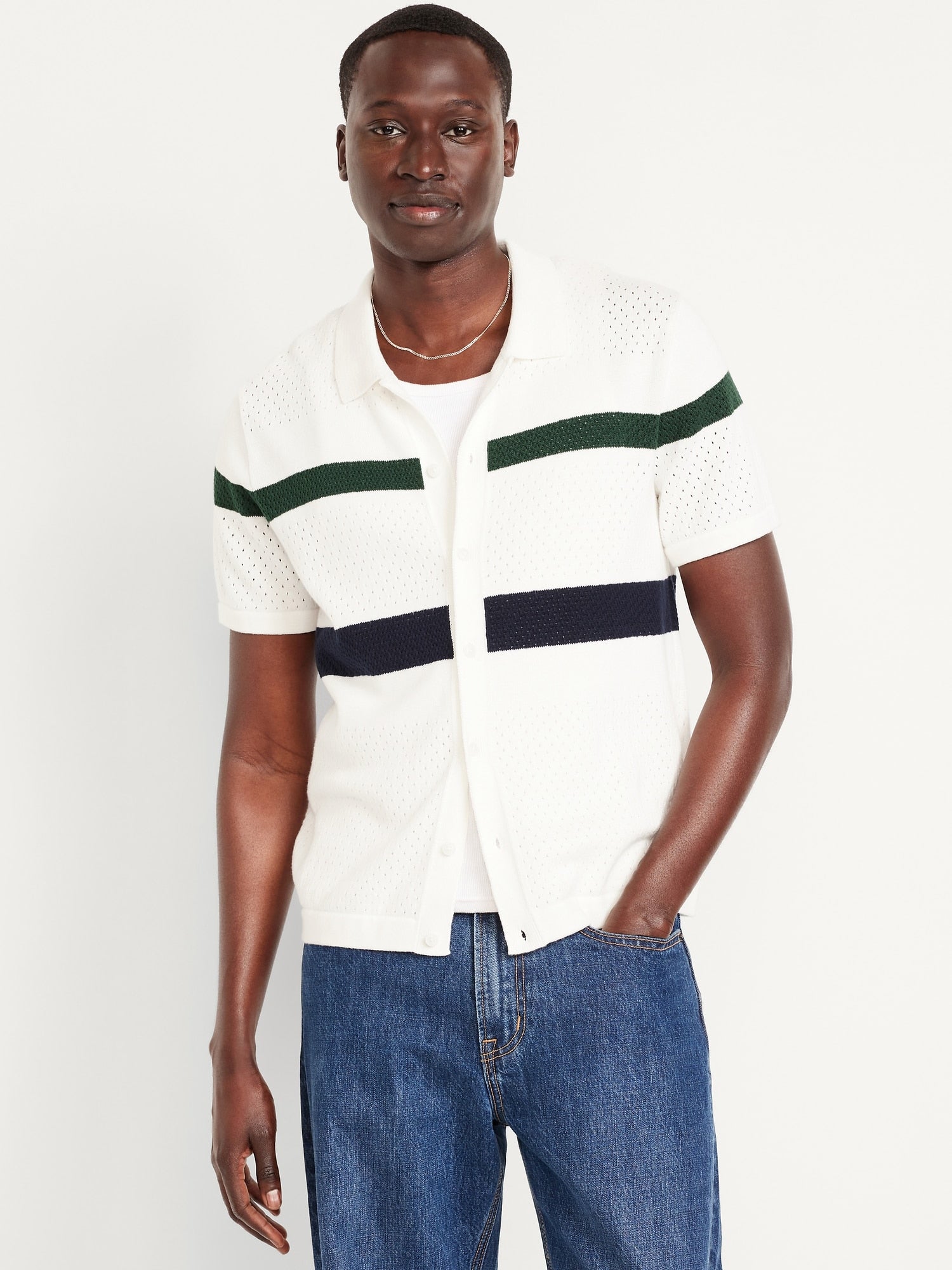 Short-Sleeve Button-Front Sweater Shirt