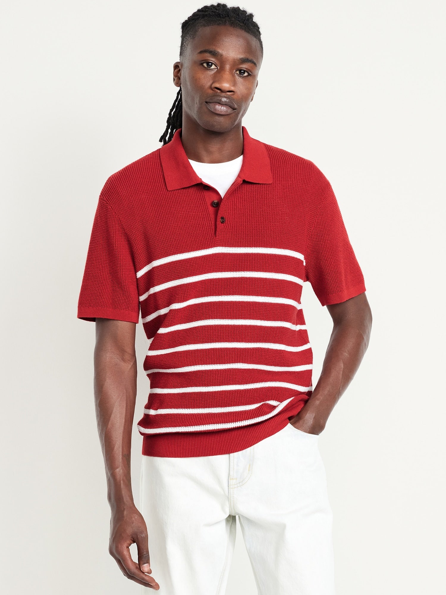 Short-Sleeve Sweater-Knit Polo red