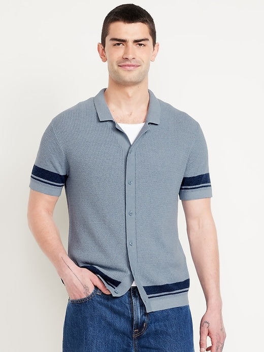 Short-Sleeve Button-Front Sweater Shirt