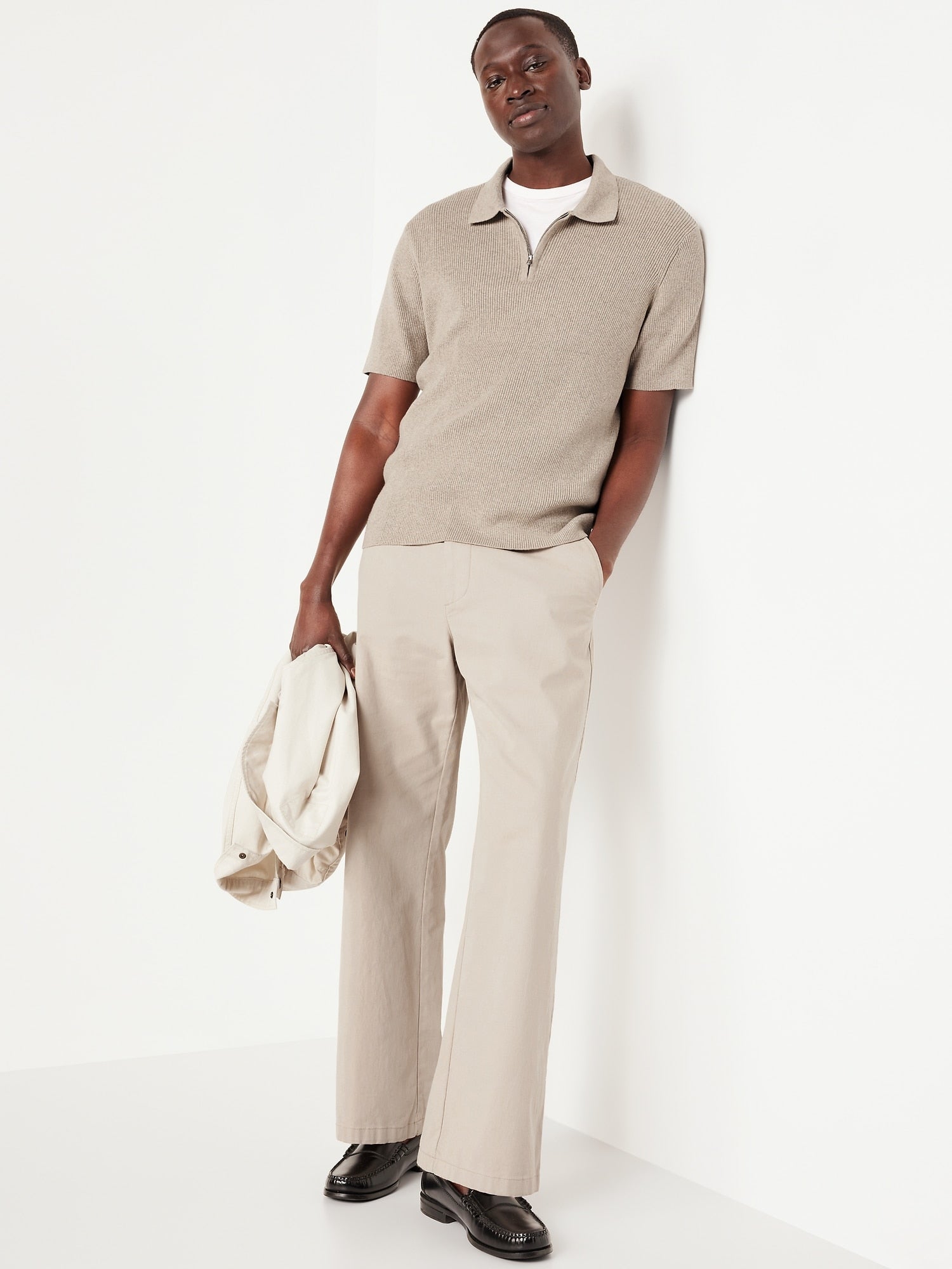 Short-Sleeve Sweater-Knit Polo Tan
