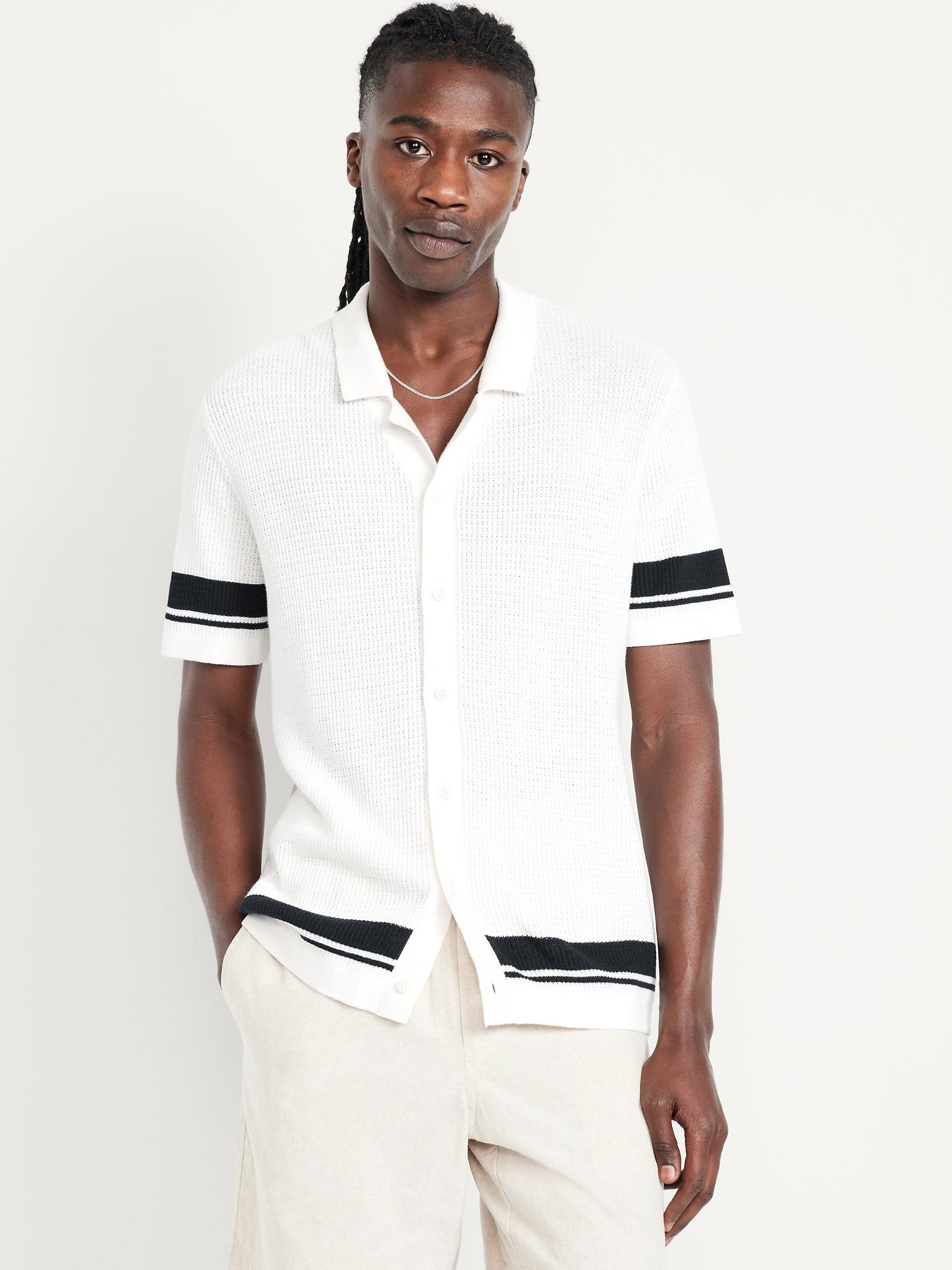 Short-Sleeve Button-Front Sweater Shirt
