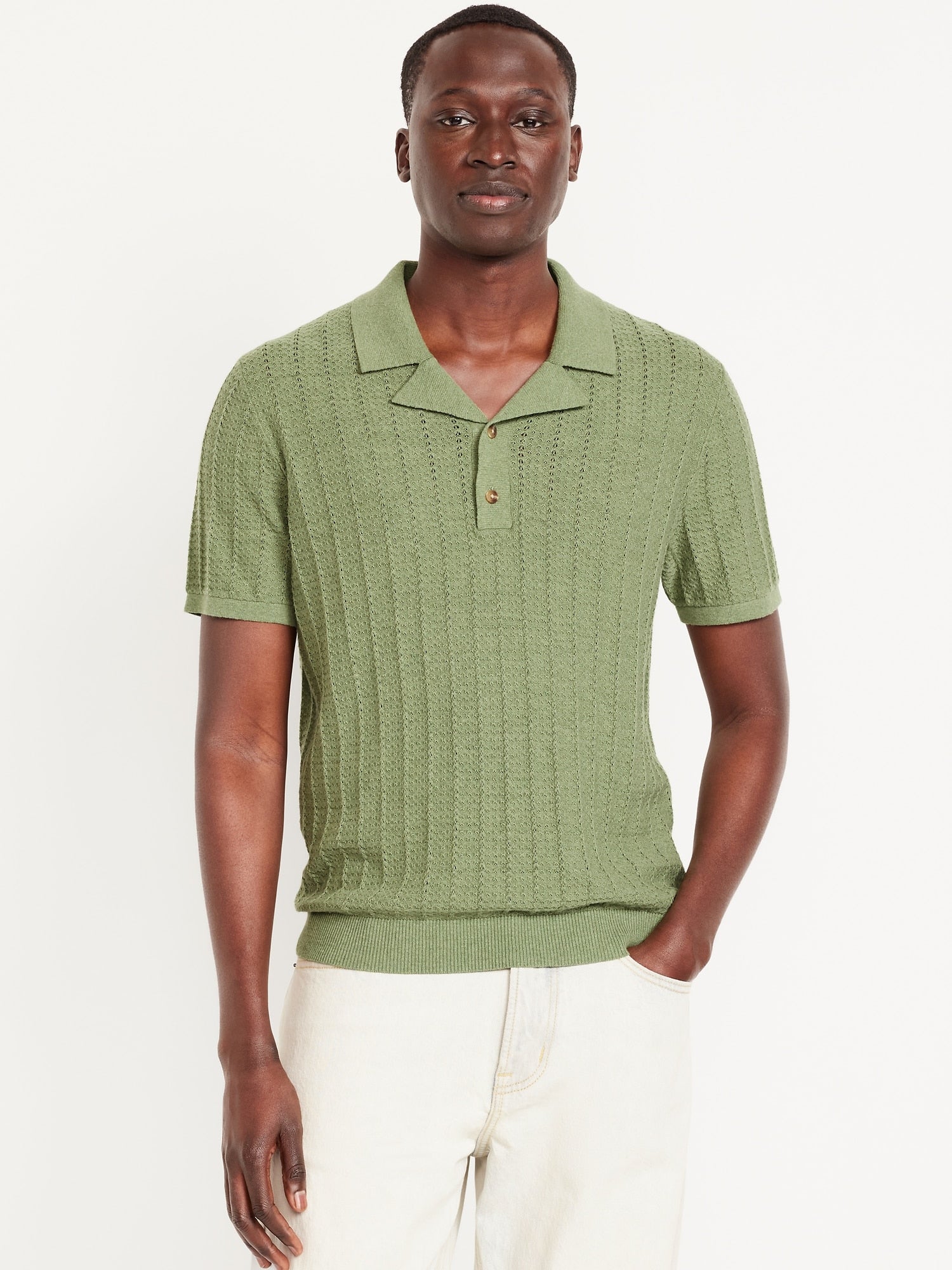 Short-Sleeve Pointelle-Knit Polo Sweaters
