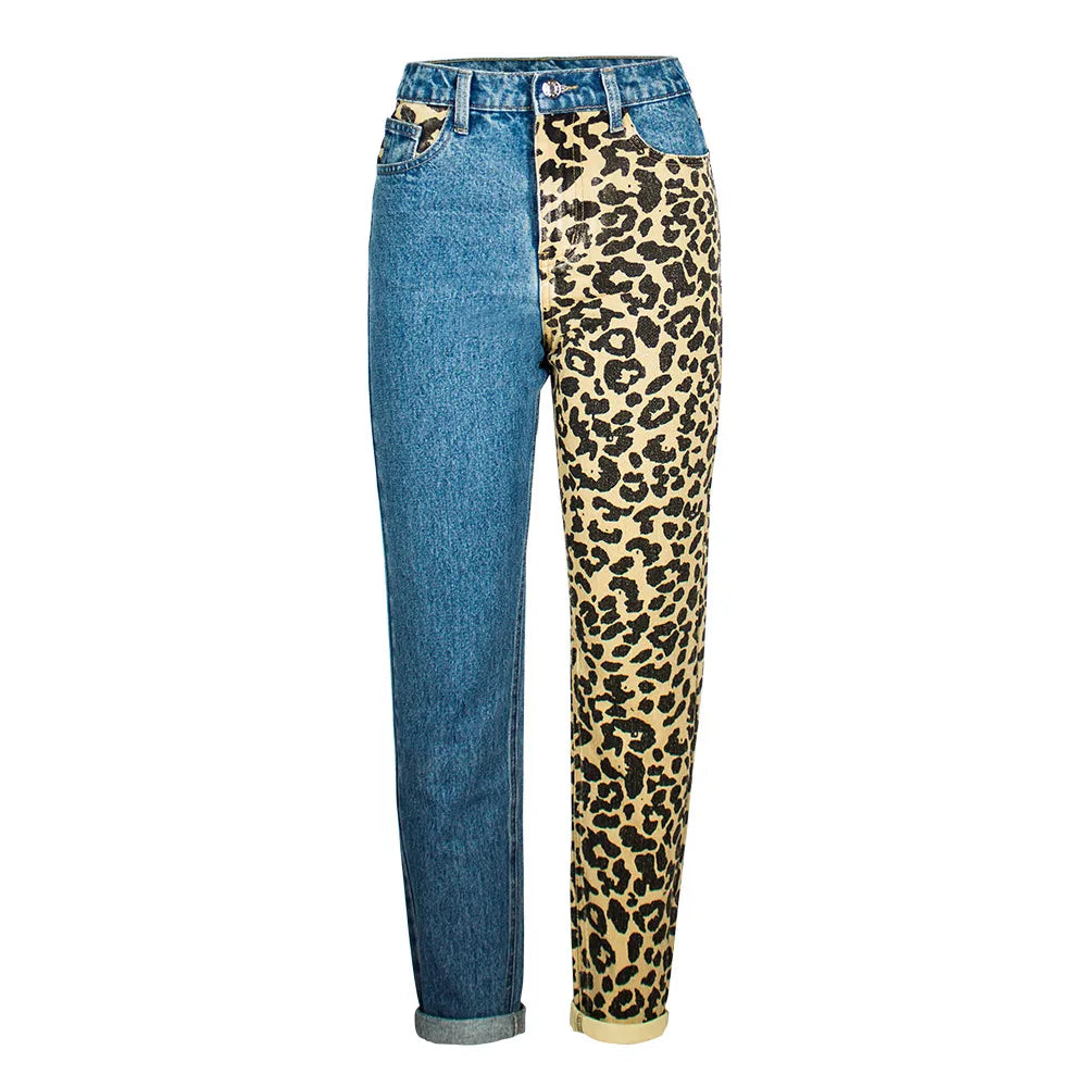 Loose Leopard Colorblock Jeans