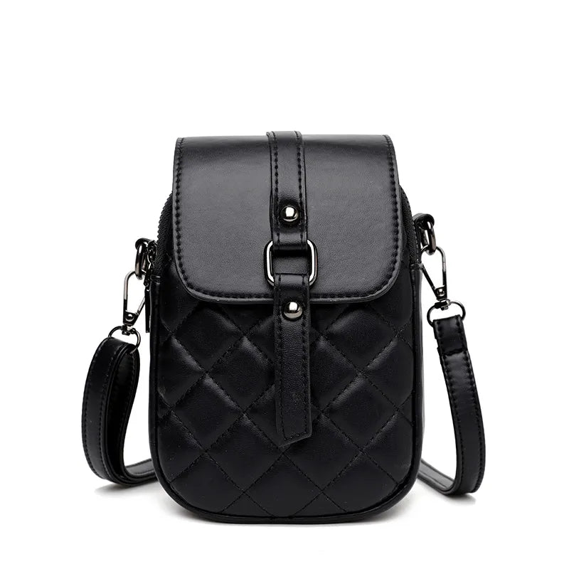 Women Fashion Simple Solid Color Rhombic Embroidery PU Mini Crossbody Bag