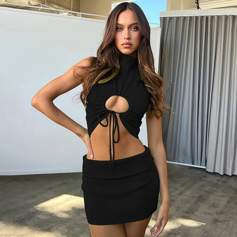 Women Sleeveless Short Vest Top And Hip Skirt Two Pieces Set