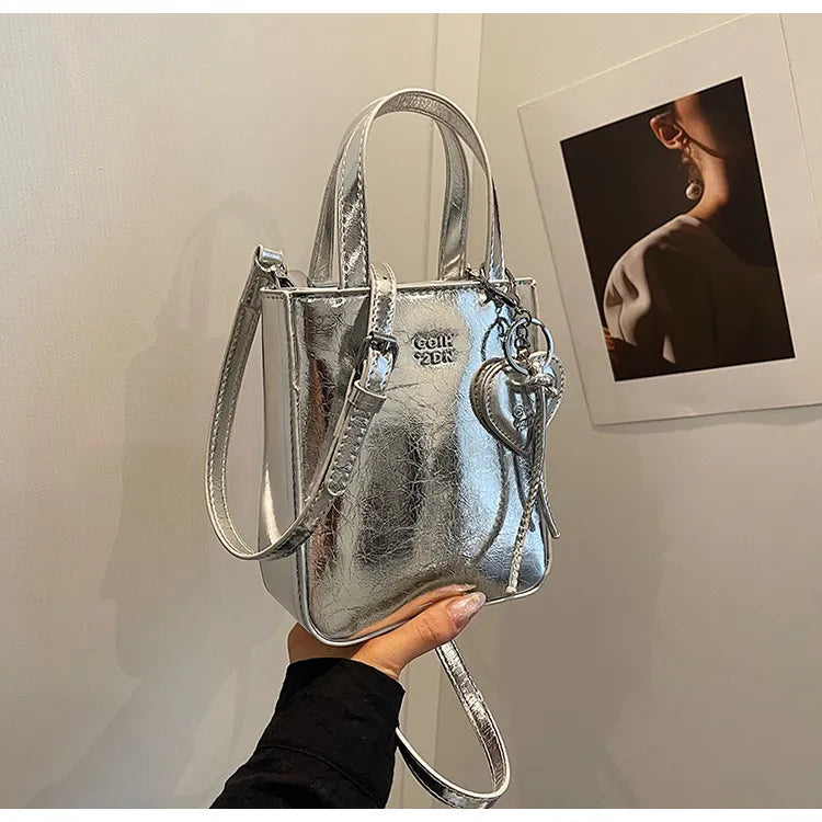 Women Fashion Casual Solid Color Love Pendant Bucket Shoulder Bag