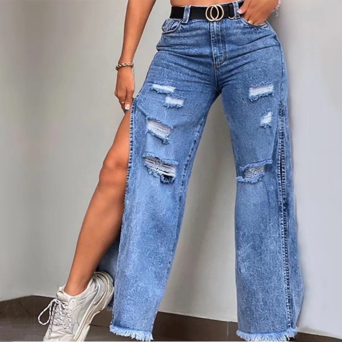 Loose Ripped Split Jeans