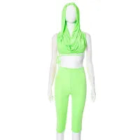 Women Fashion Sexy Solid Color Crop Top Backless Hoodies Tight Pants Two-Piece Set