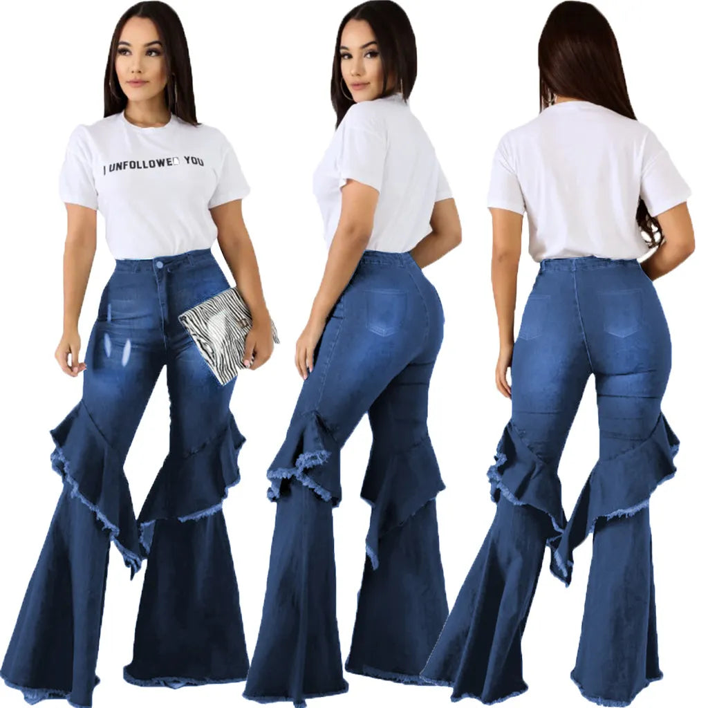 Loose Fringe Flared Jeans