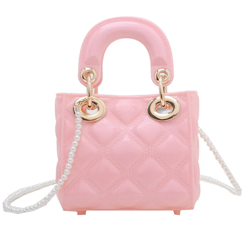 Women Fashion Mini Diamond Pvc Square Pearl Chain Crossbody Bag