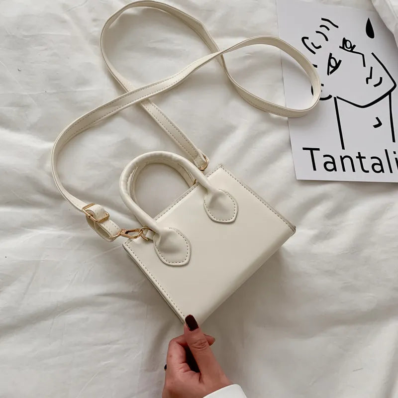Women Fashion Solid Color Zipper Square Mini PU Handle Crossbody Bag