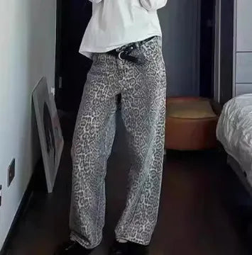 Retro Leopard Printed Loose Jeans