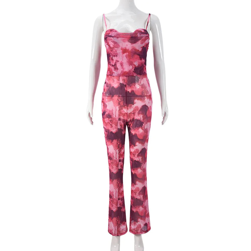 Women Sexy Printed Backless Jumpsuits