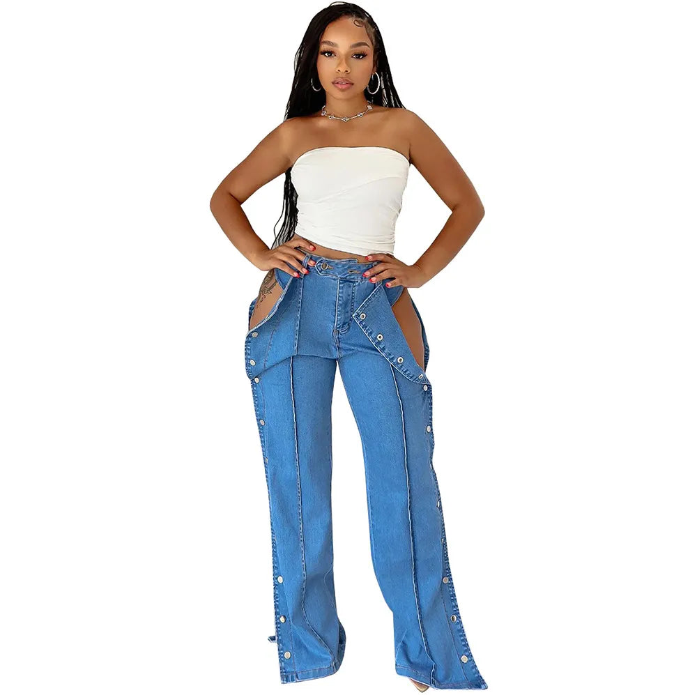 Women Fashion Button Jeans