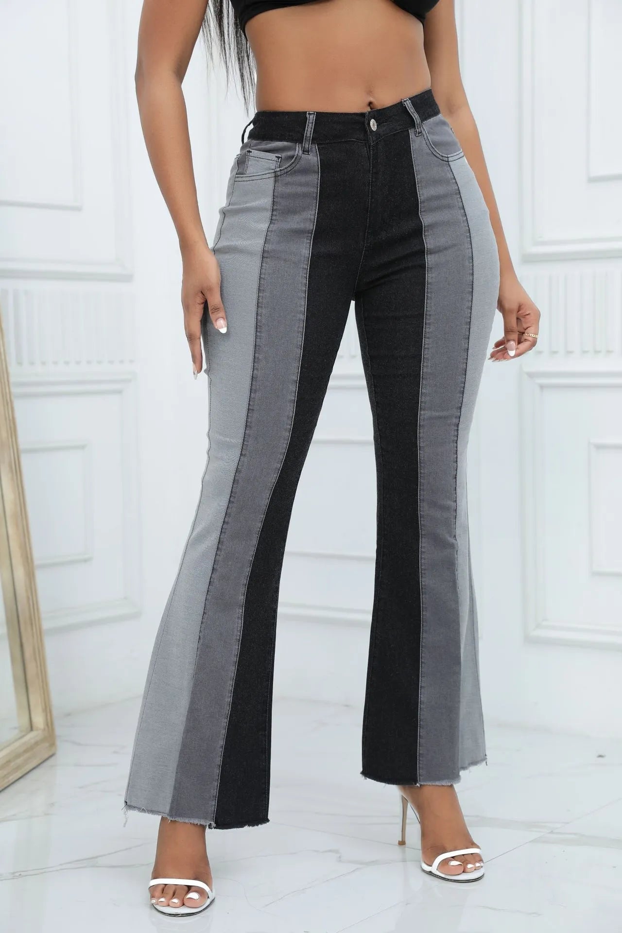 Color Block Stretch Straight Jeans