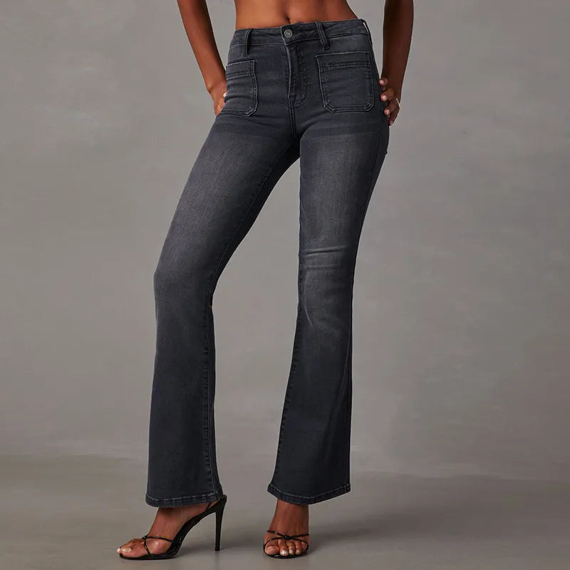 High Waist Stretch Flared Jeans
