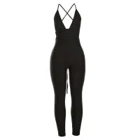 Women Fashion Sexy Deep V Backless Cross Tight Jumpsuits