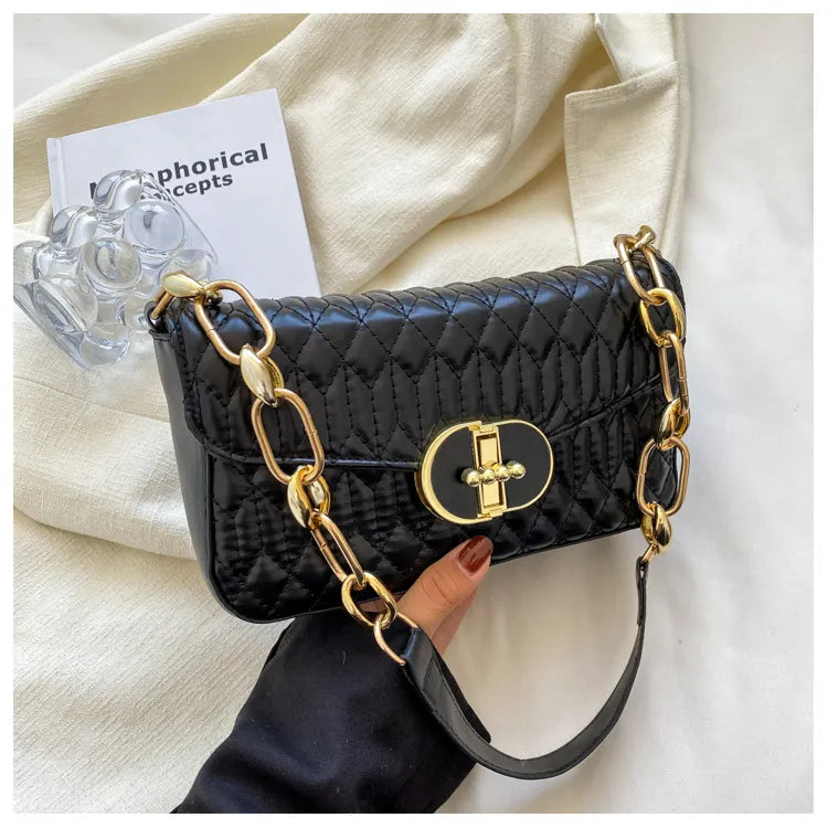 Rhomboid Flap Lock Square Shoulder Bag