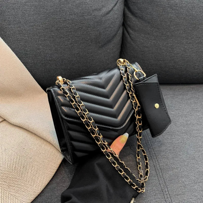 Fashion PU Solid Color Chain Square Shoulder Bag