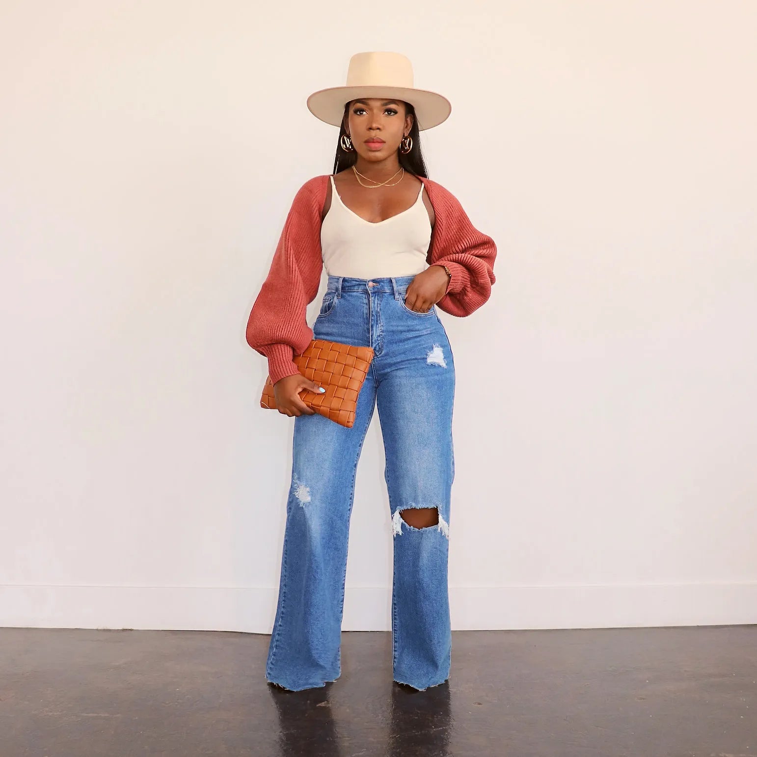 Ripped Wide Leg Straight Jeans