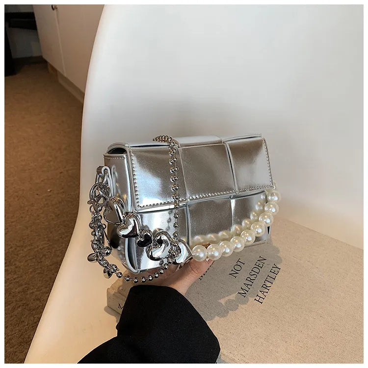 Women Fashion Solid Color Love Chain Small Square Shoulder Bag