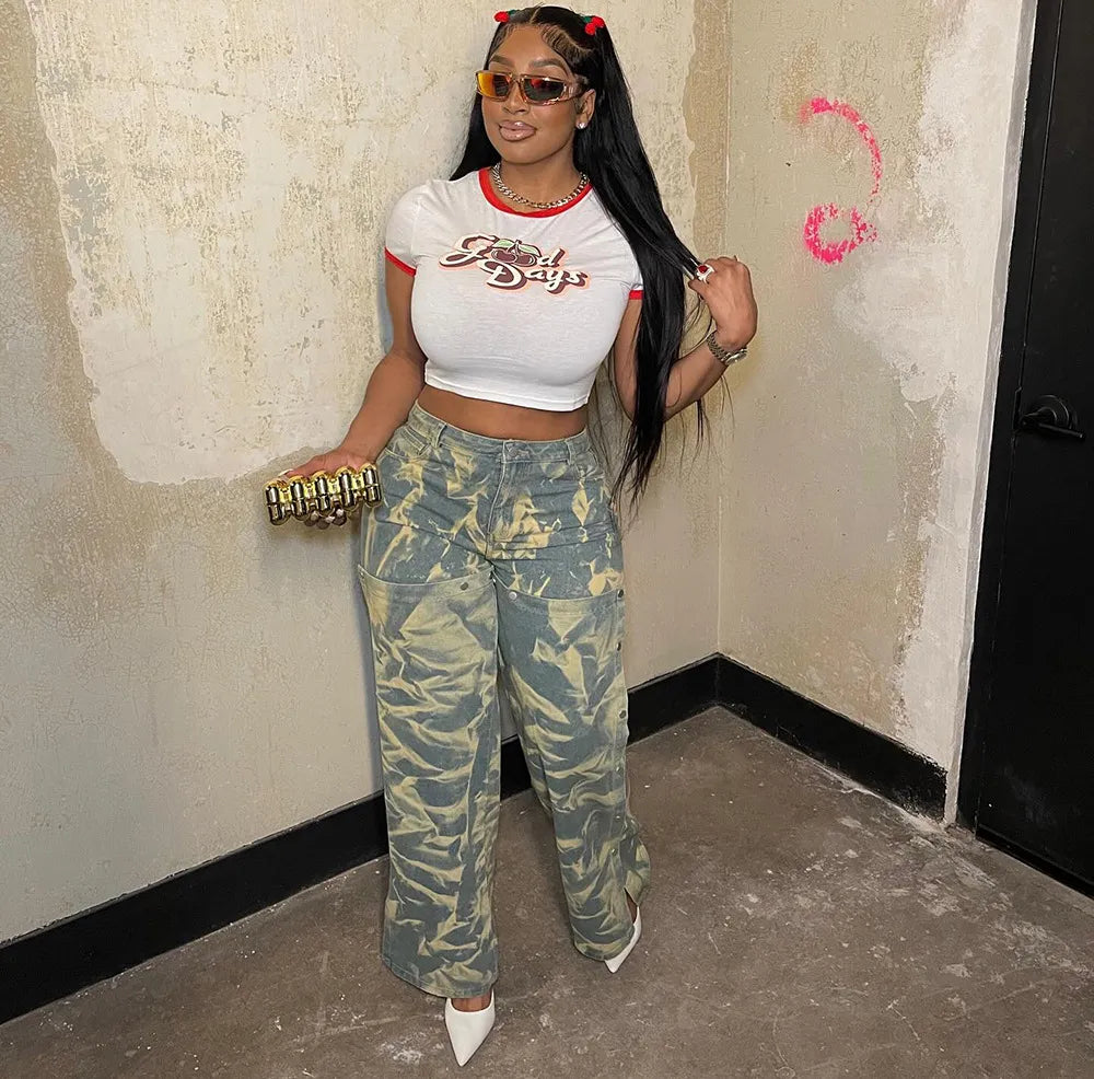 Street Fashion Printed Detachable Jeans