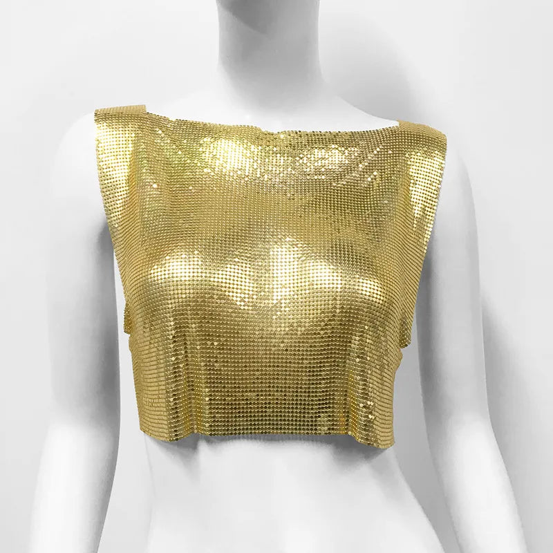 Women Metallic Sleeveless Crop Top