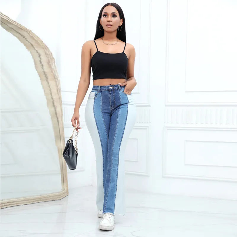 Color Block Stretch Straight Jeans