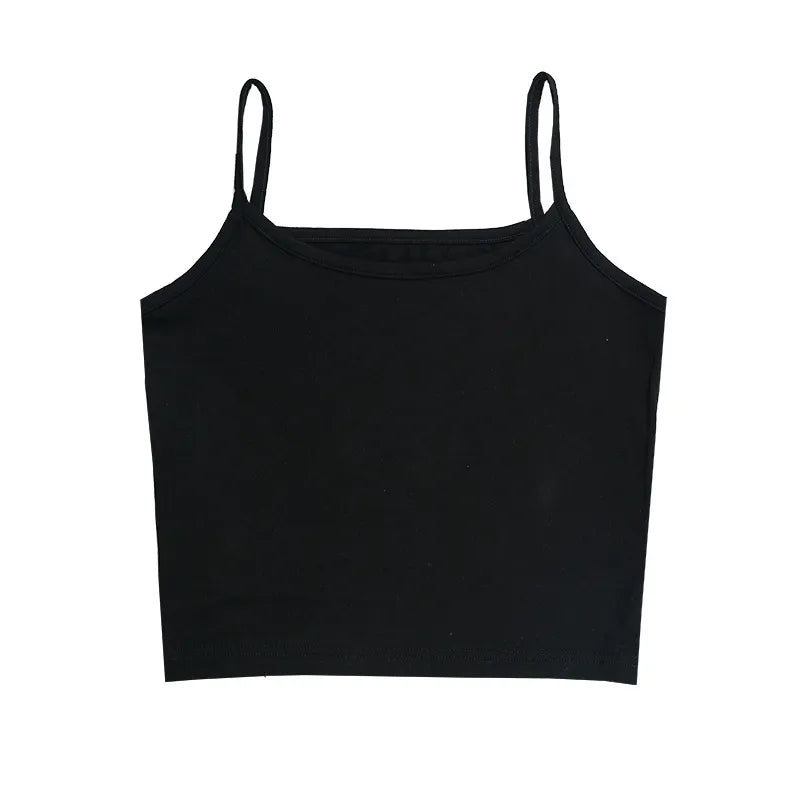 Women Spaghetti Strap Solid Color Cheap Basic Top Cropped Camisole