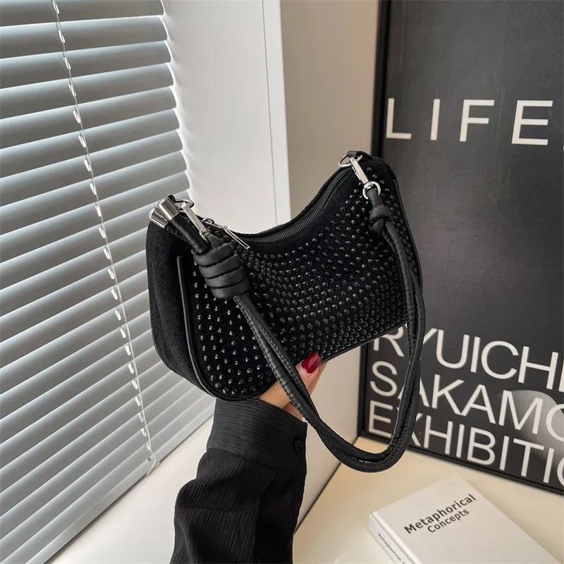 Rhinestone Zipper Shoulder Underarm Bag