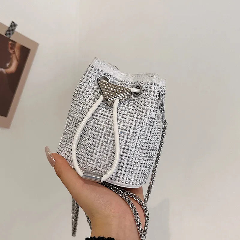 Children'S Fashion Rhinestone Drawstring Mini Bucket Bag