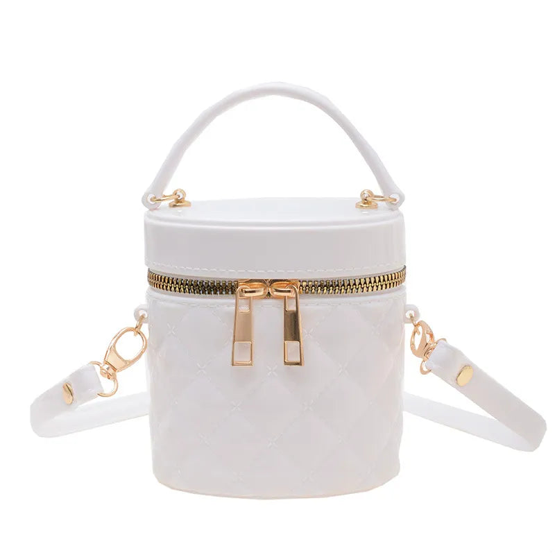 Women Fashion Mini Cylinder Jelly Color Zipper Crossbody Bag