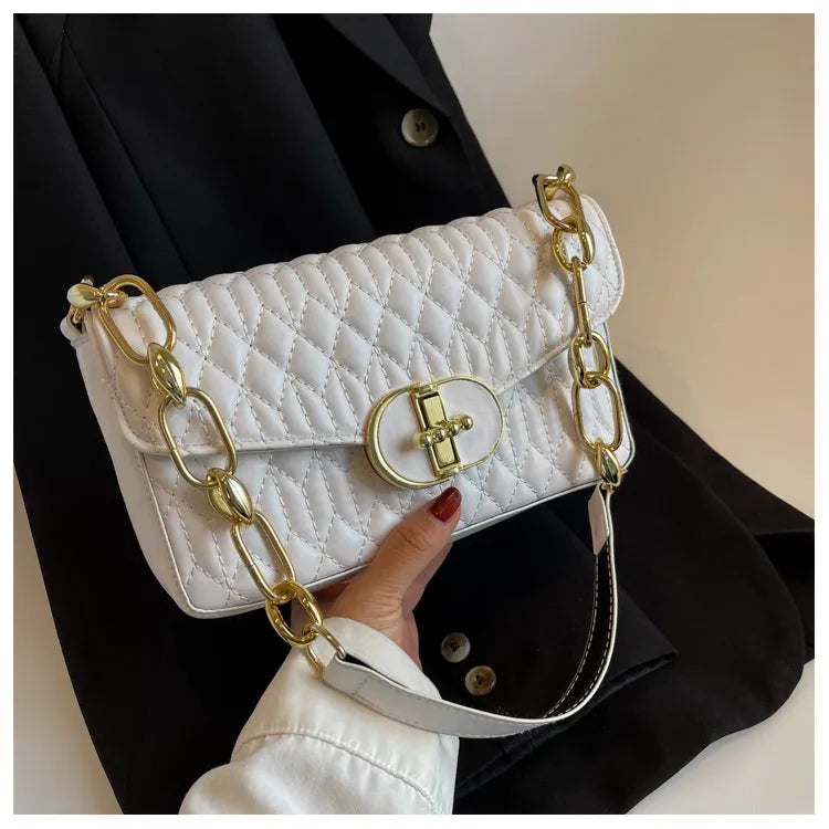 Rhomboid Flap Lock Square Shoulder Bag
