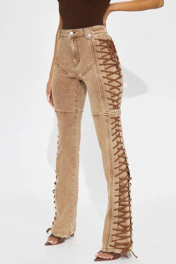 Casual Tight Side Drawstring Jeans