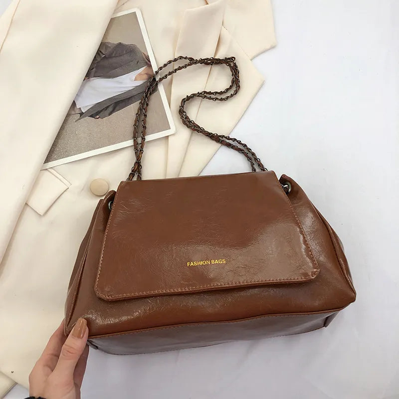 Women Fashionable Large Capacity Square Flap Chain Shoulder Bag