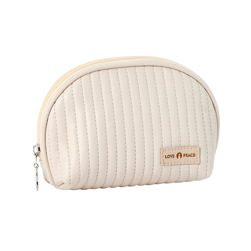 Women Simple Solid Color PU Half Circle Zipper Mini Storage Cosmetic Bag