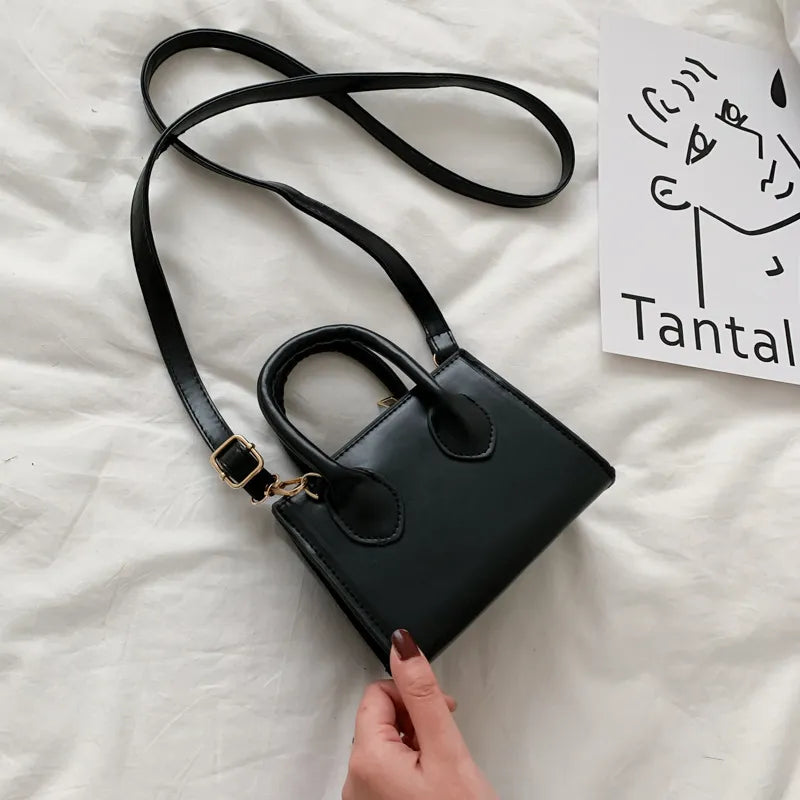 Women Fashion Solid Color Zipper Square Mini PU Handle Crossbody Bag