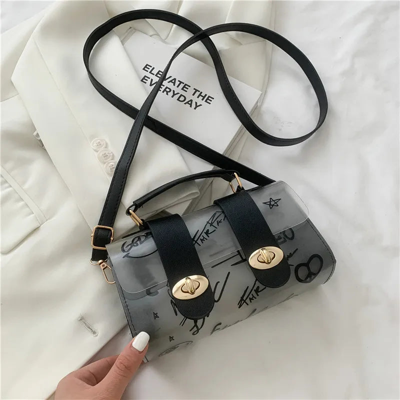 Clear Jelly Bag Women'S Simple Casual Graffiti Bag