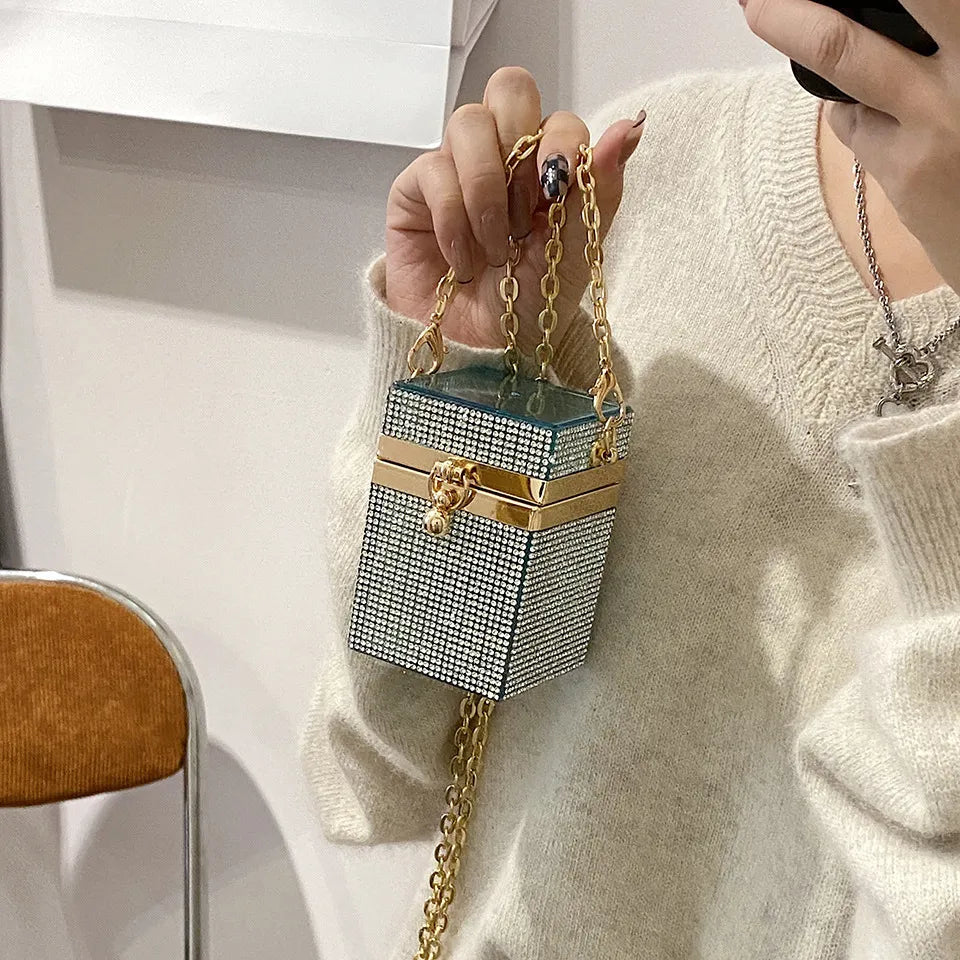Wholesale Women Fashion Mini Rhinestone Decorative Buckle Design Square Crossbody Bag