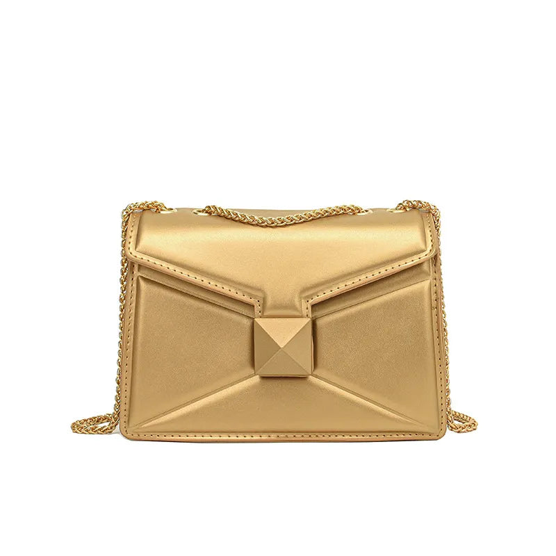 Metal Chain Flap Square PU Underarm Bag