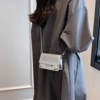 Women Fashion Solid Color Patent Crocodile Laser Flap Chain Mini Square Shoulder Crossbody Bag