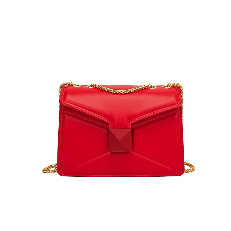 Metal Chain Flap Square PU Underarm Bag