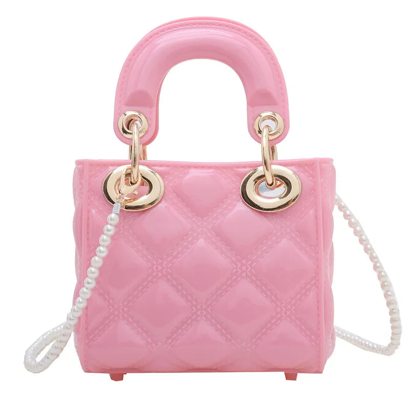 Women Fashion Mini Diamond Pvc Square Pearl Chain Crossbody Bag