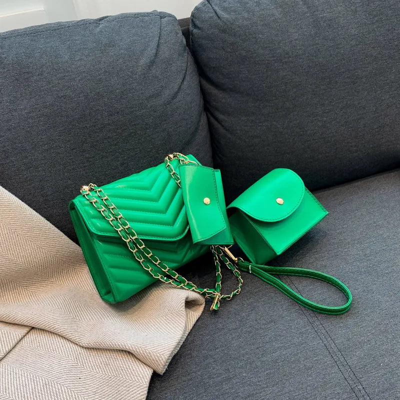 Fashion PU Solid Color Chain Square Shoulder Bag