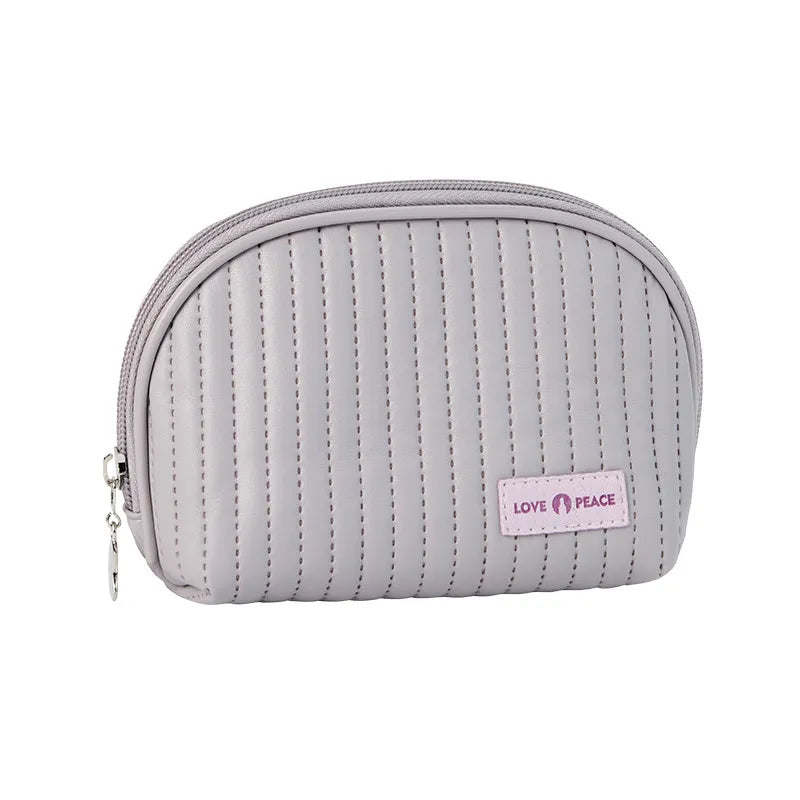 Women Simple Solid Color PU Half Circle Zipper Mini Storage Cosmetic Bag