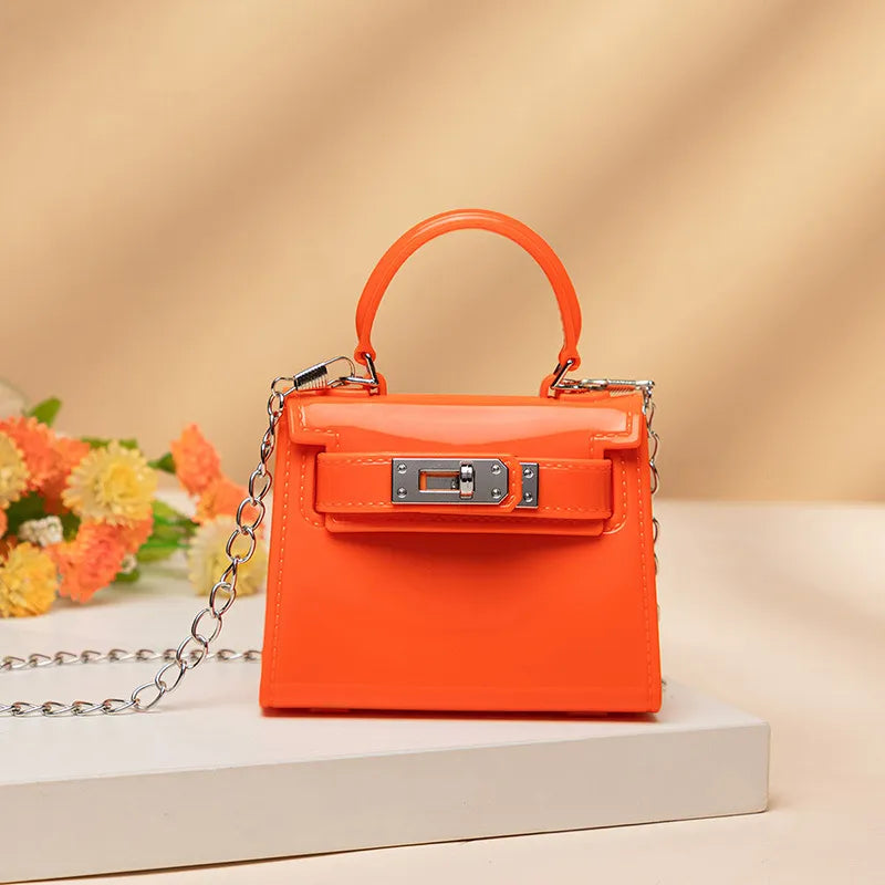 Women Fashion Candy Color Lock Square Chain Mini Crossbody Bag