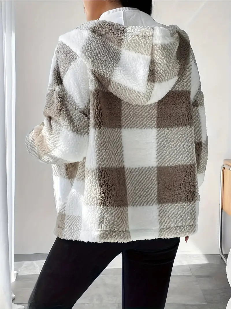 Fashion Warm Plush Coat Long-Sleeved Plaid Top